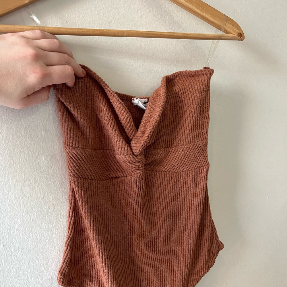 Rust Ribbed Strapless Top